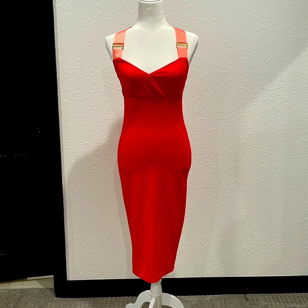 Orange criss cross ribbon strap dress